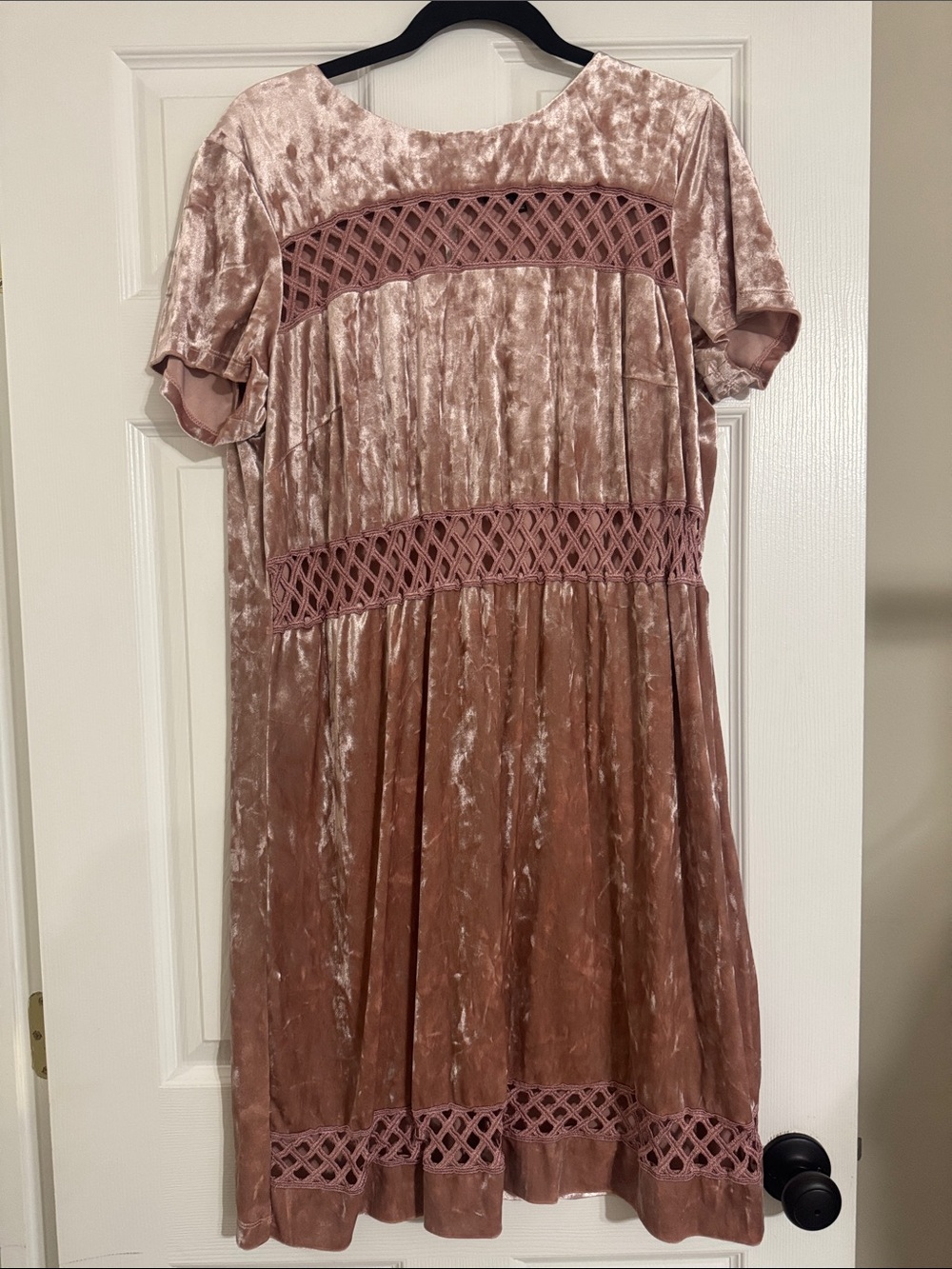 Women’s Dusty Rose Velvet Dress with Lattice Trim